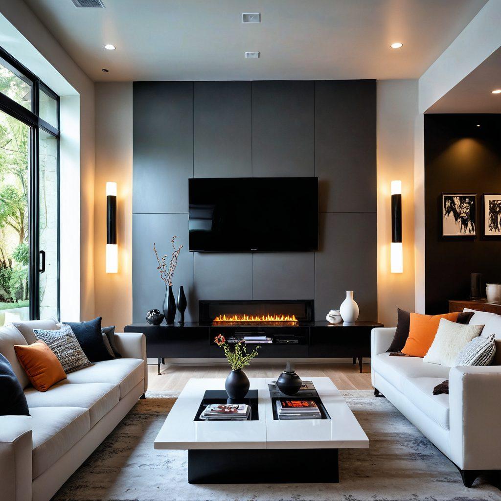 A sleek, modern living room with a large flat-screen TV displaying a dynamic collage of popular original series and episodes. The TV should feature iconic characters and thrilling scenes from different genres, with soft ambient lighting enhancing the cozy atmosphere. The remote control on the coffee table shows active glowing buttons. super-realistic. vibrant colors. white background.